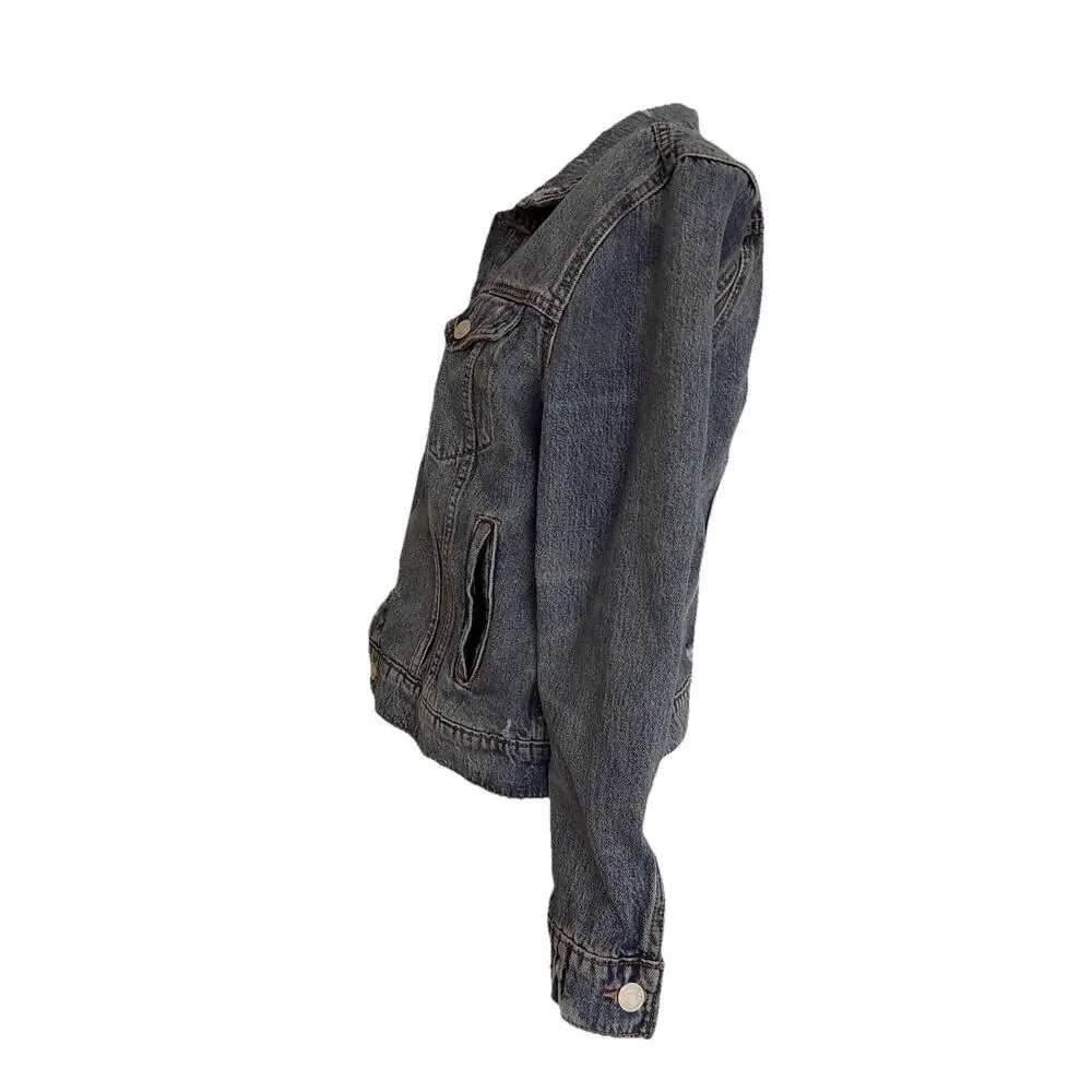 Lucky Brand denim jacket trucker distressed womens size Large